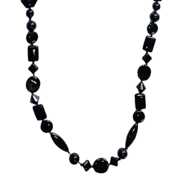 Talbots Jewelry - Talbots Black Faceted Glass Bead Single Strand Statement Necklace, [20” Hanging]